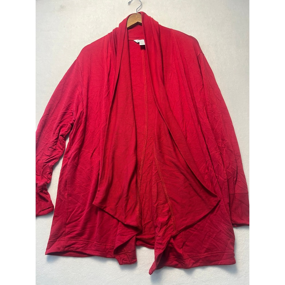Athleta Large Cardigan Athleisure Red Open Front Draped Tencel Wrap